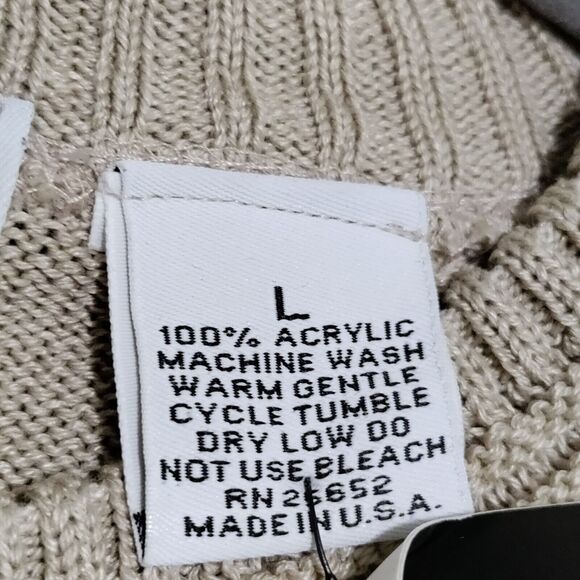 Vintage BACHRACH Mens Large Cable Knit Sweater Tan Neutral Acrylic Made in USA - Picture 6 of 12